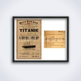 Printable Titanic ticket price list, SOS telegram - memorabilia poster - vintage print poster
