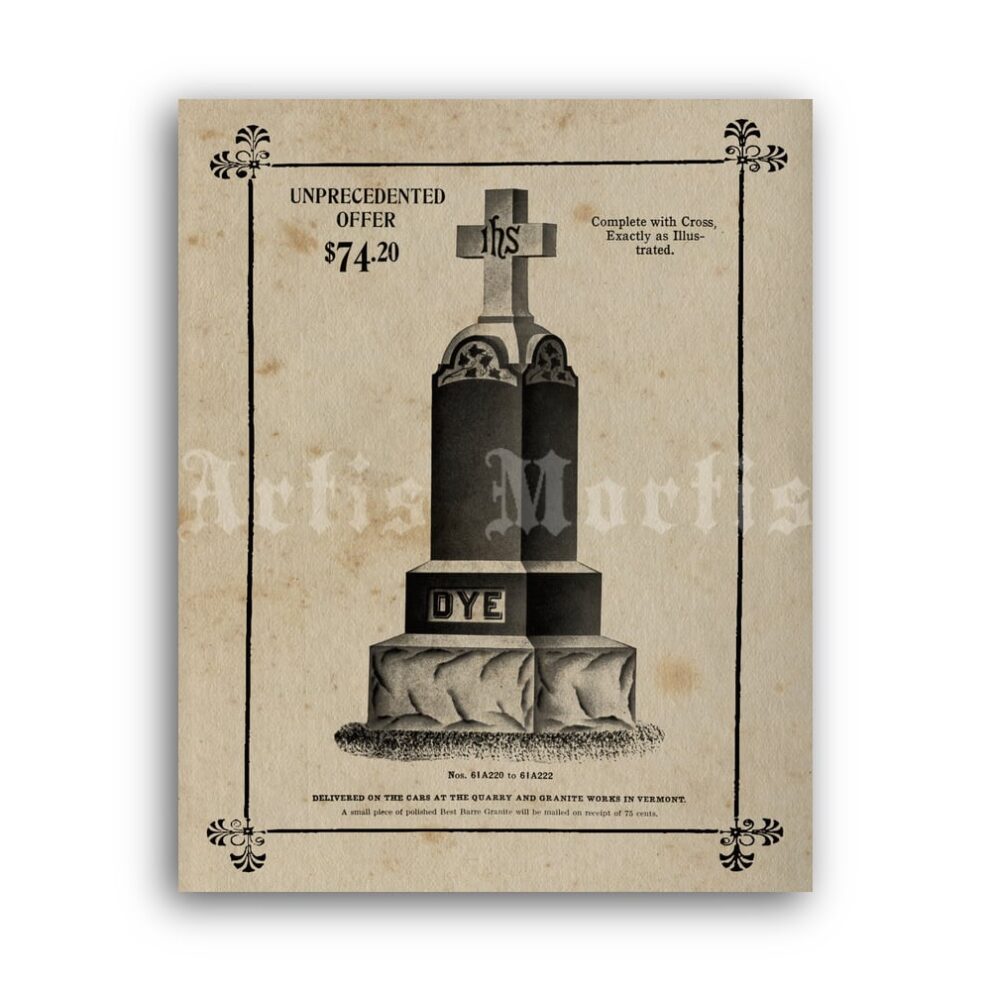 Printable Tombstone - Burial advert, death, cemetery funeral poster - vintage print poster