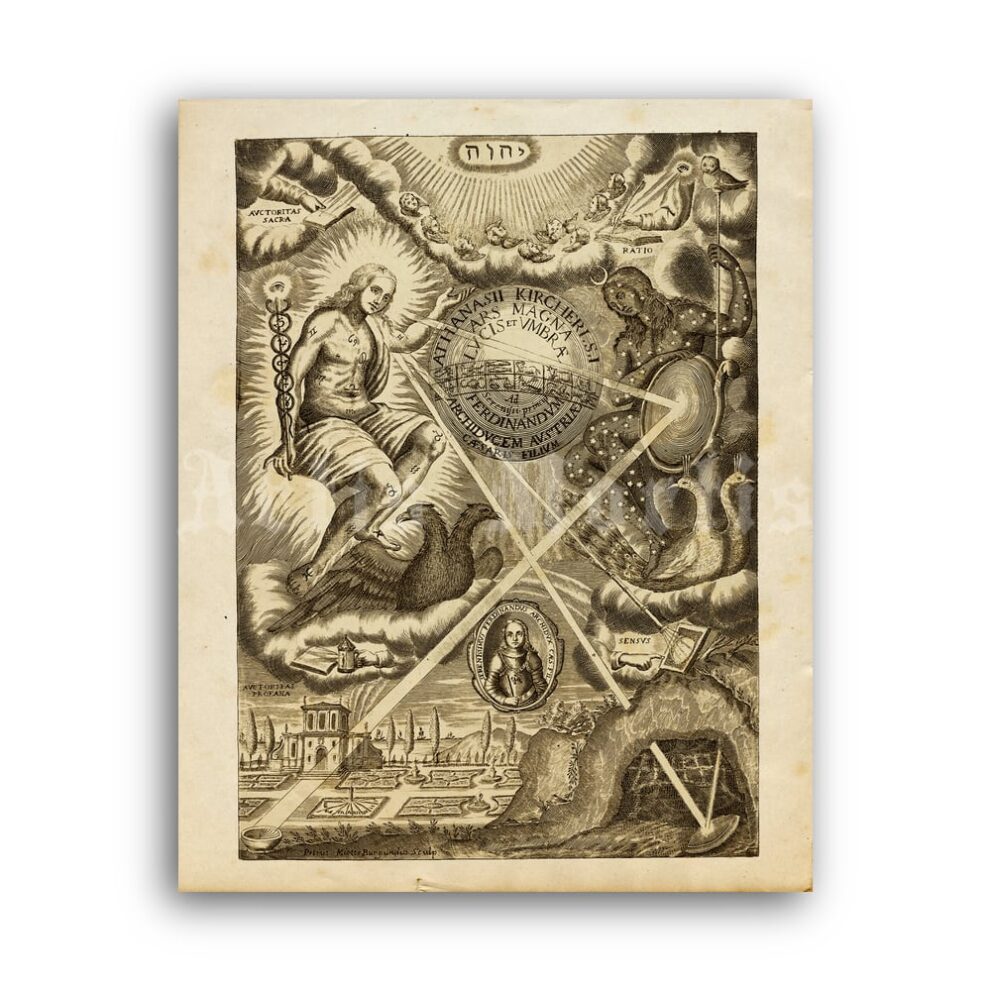 Printable Ars Magna Lucis et Umbrae medieval engraving - alchemy art - vintage print poster