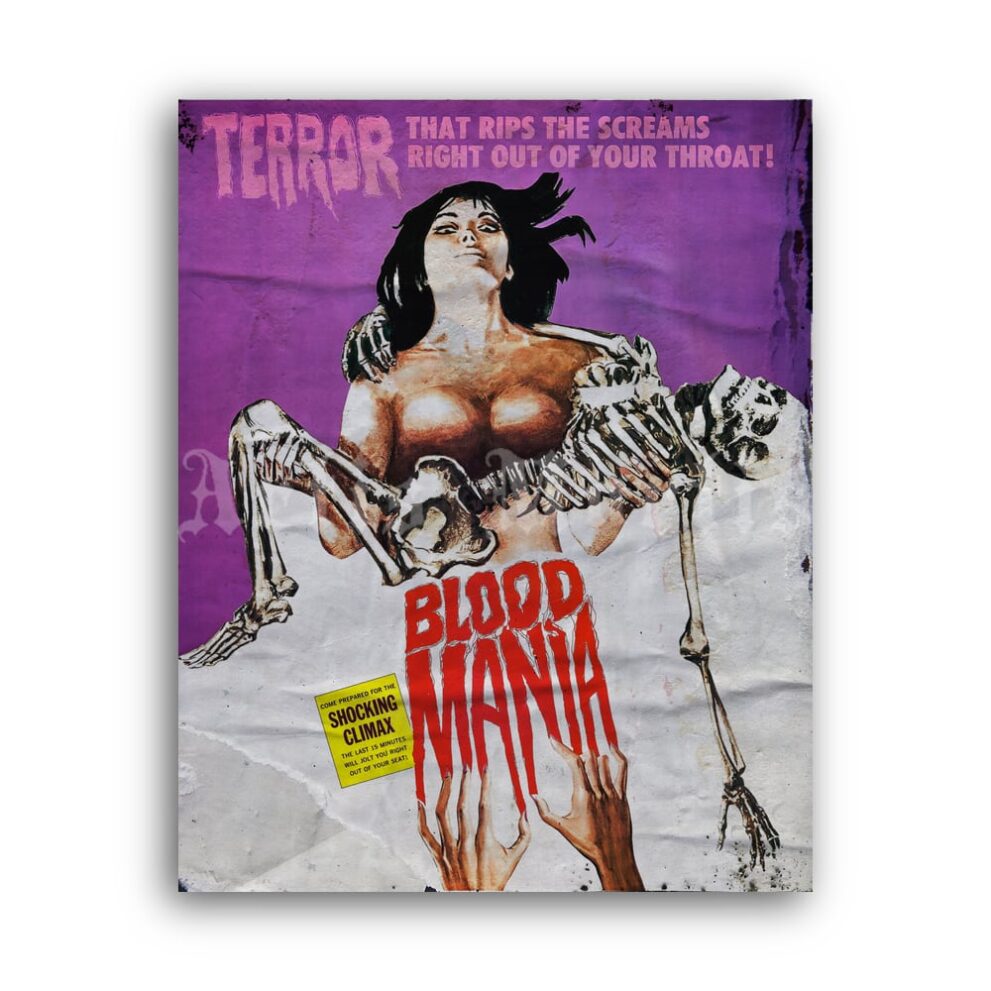 Printable Blood Mania - vintage 1970 horror grindhouse b-movie poster - vintage print poster