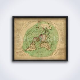 Printable Flat Earth Buache map - Controversial polar projection map - vintage print poster