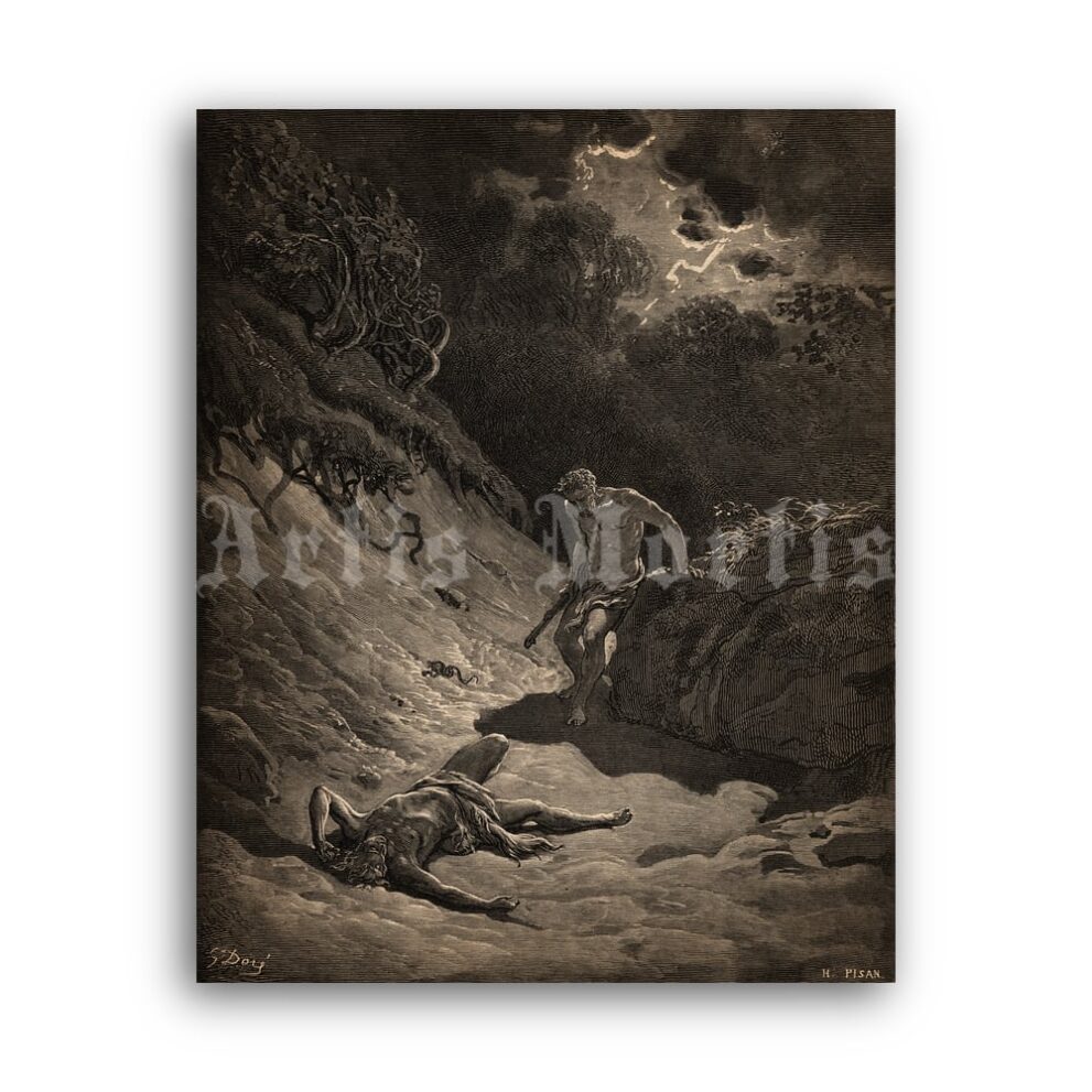 Printable Cain murdered Abel - The Bible illustration by Gustave Dore - vintage print poster