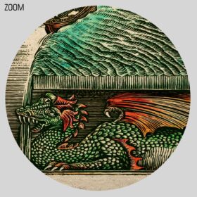 Printable Flat Earth on Dragon - medieval cosmogony, ancient mythology - vintage print poster