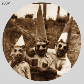 Printable Man in Devil mask and gnomes - vintage Halloween photo - vintage print poster