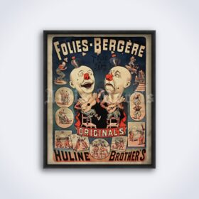 Printable Huline Brothers poster, weird clowns, vintage circus, freak show - vintage print poster