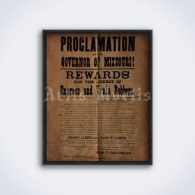 Printable Jesse James old West robber Wanted poster, Reward proclamation - vintage print poster