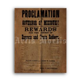 Printable Jesse James old West robber Wanted poster, Reward proclamation - vintage print poster