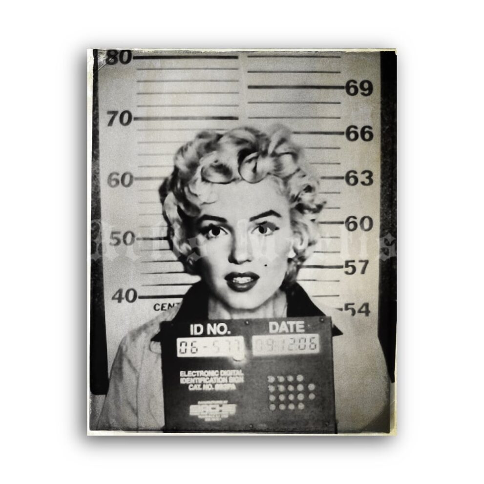 Printable Marilyn Monroe arrest mugshot, vintage photo poster - vintage print poster