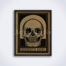 Printable Human Skull, Memento Mori linocut art by Julie de Graag - vintage print poster