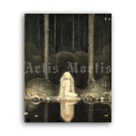 Printable Princess Tuvstarr gazes down into the water - John Bauer art - vintage print poster