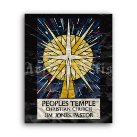 Printable Peoples Temple church advert poster, Jim Jones, Jonestown - vintage print poster