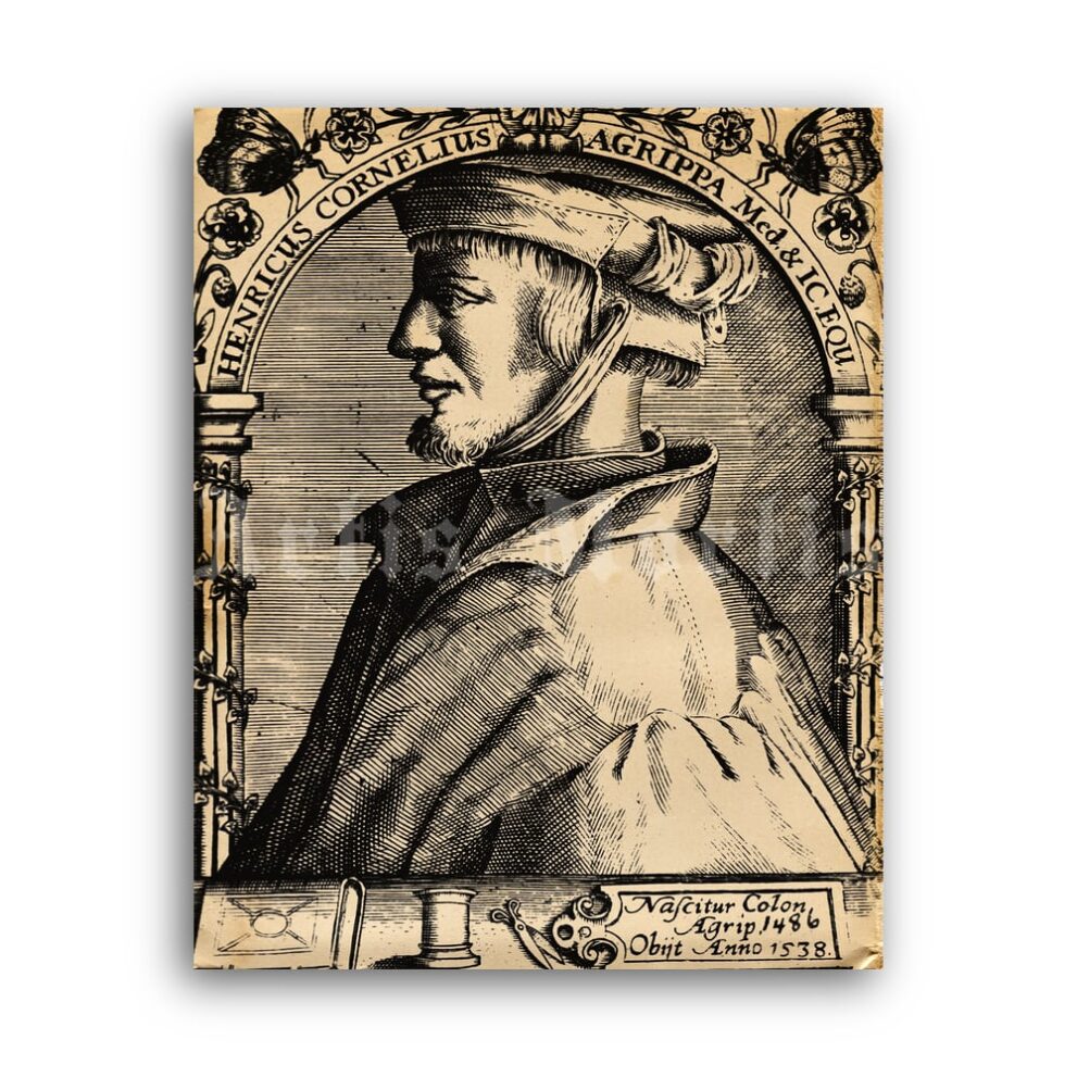 Printable Agrippa portrait - medieval alchemist, astrologist, occultist - vintage print poster