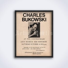 Printable Charles Bukowski poet, writer meeting, 1974 promo poster, flyer - vintage print poster