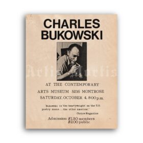 Printable Charles Bukowski poet, writer meeting, 1974 promo poster, flyer - vintage print poster