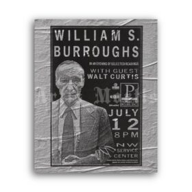 Printable William Burroughs readings, 1988 promo poster, flyer - vintage print poster
