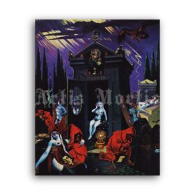 Printable Cemetery orgy with nuns - provocative art by Clovis Trouille - vintage print poster