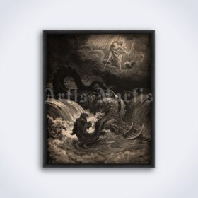 Printable Destruction of Leviathan - religious illustration by Gustave Dore - vintage print poster