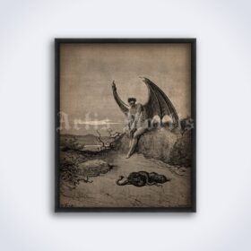 Printable Lucifer and snake - Paradise Lost illustration by Gustave Dore - vintage print poster