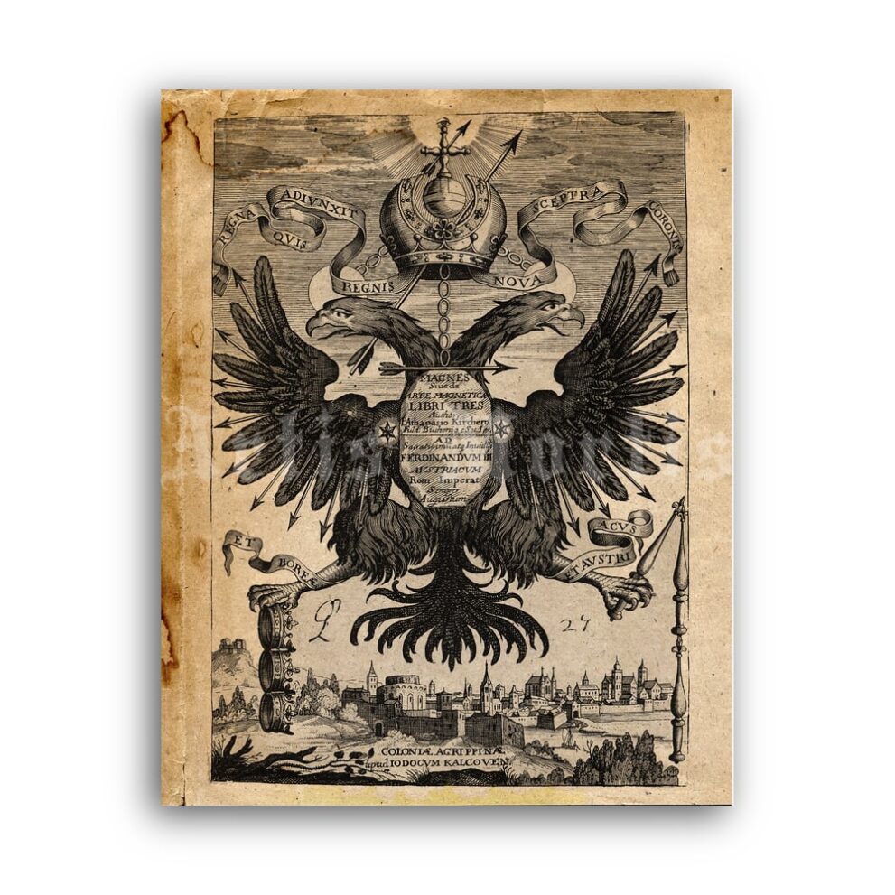 Printable Double-Headed Eagle medieval emblem, Rome Empire art - vintage print poster