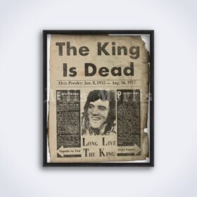 Printable Elvis Presley, King is Dead vintage newspaper poster - vintage print poster