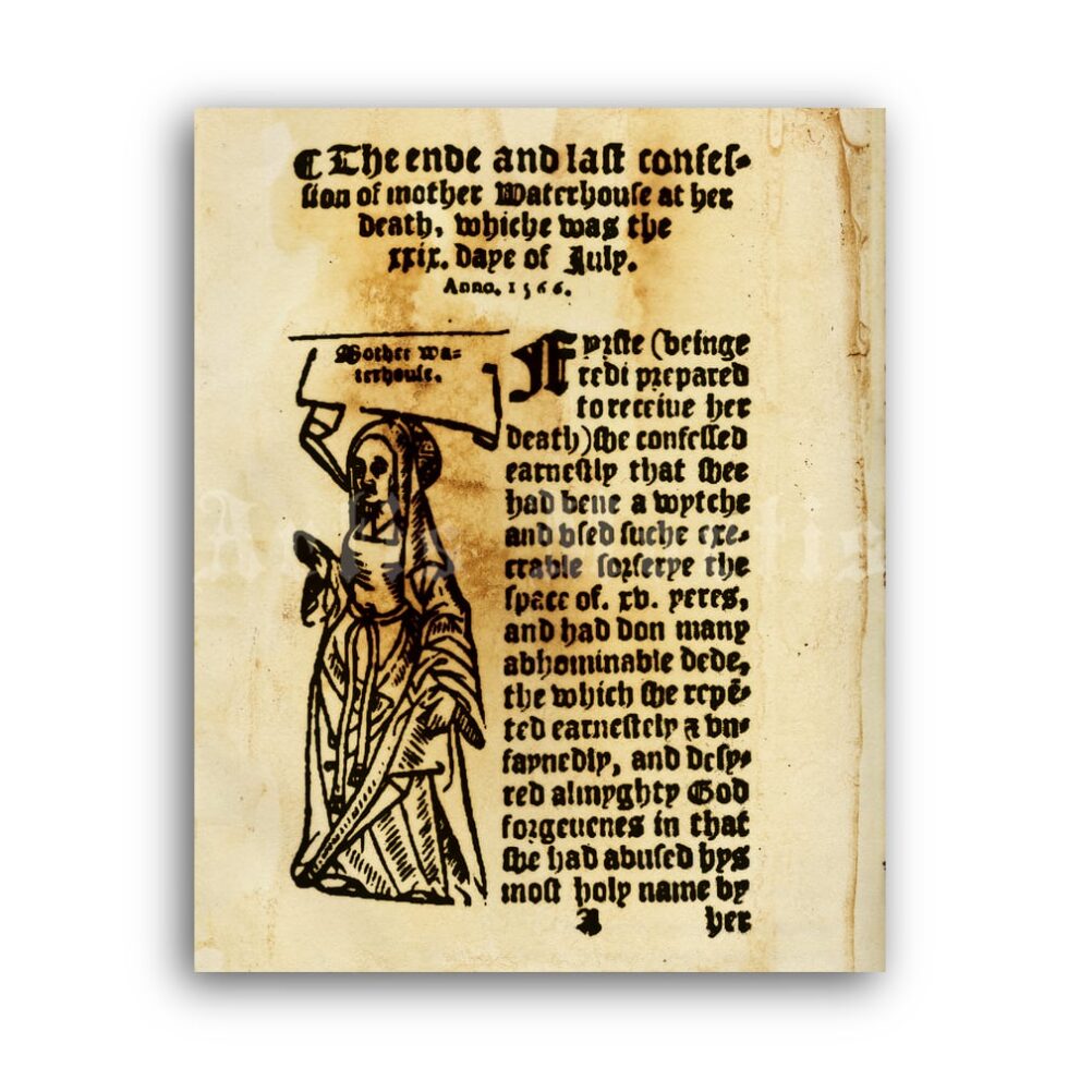 Printable The First Witch of England Trial - medieval inquisition print - vintage print poster
