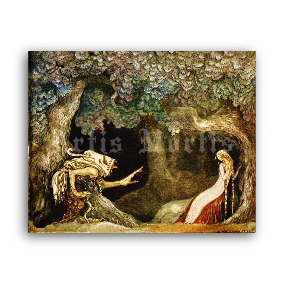 Printable Old Witch and Princess - John Bauer fairy tales art poster - vintage print poster