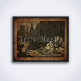 Printable Great Plague of London 1665 engraving, black death poster - vintage print poster