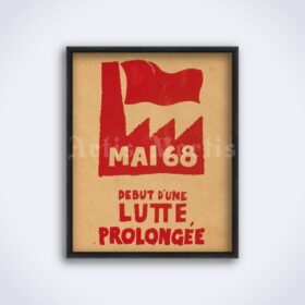 Printable Red May 68 poster - 1968 uprising in Paris, protest art print - vintage print poster