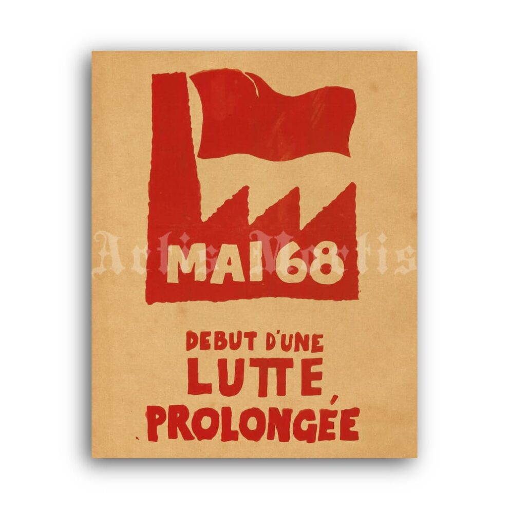 Printable Red May 68 poster - 1968 uprising in Paris, protest art print - vintage print poster