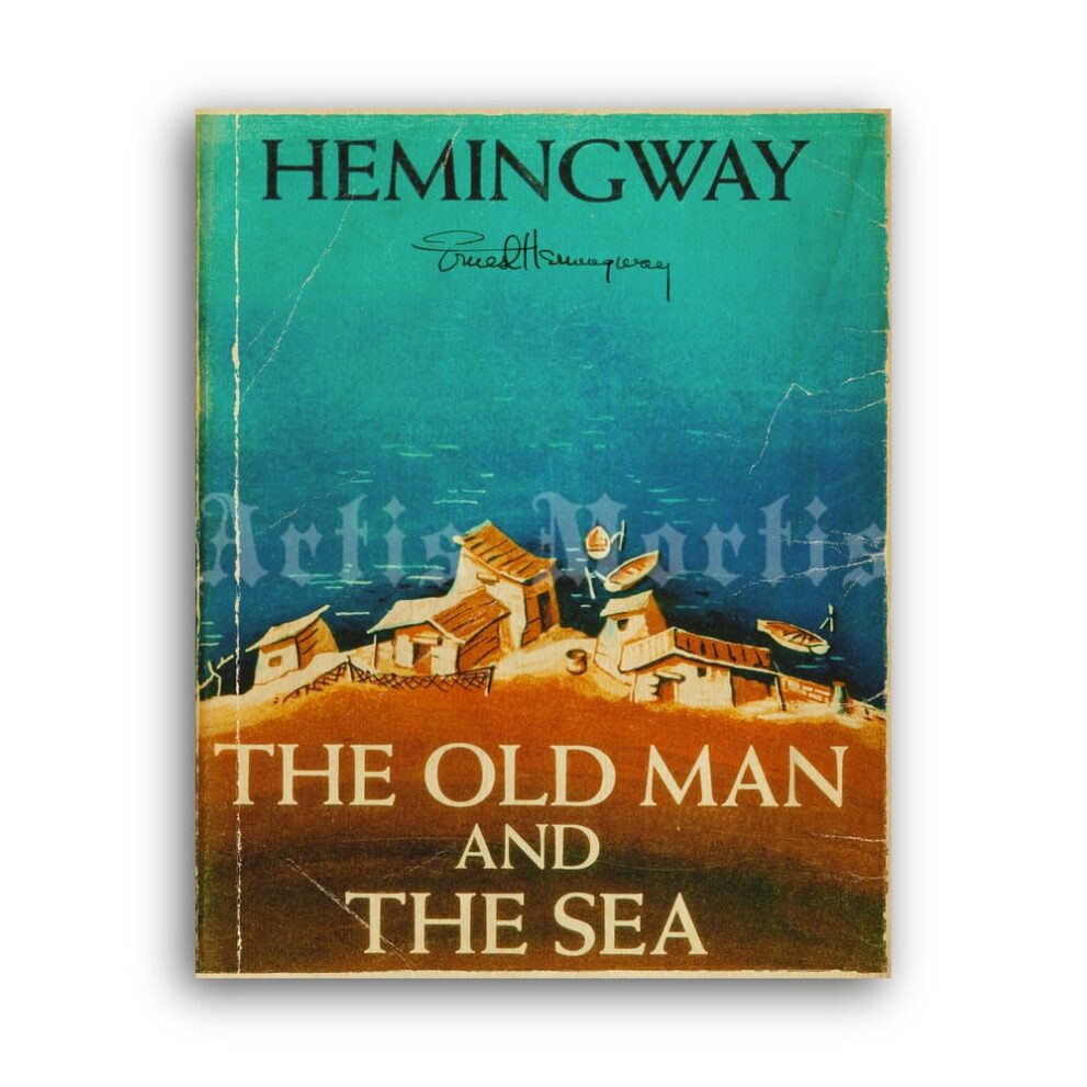 Printable The Old Man and the Sea by Ernest Hemingway book cover poster - vintage print poster