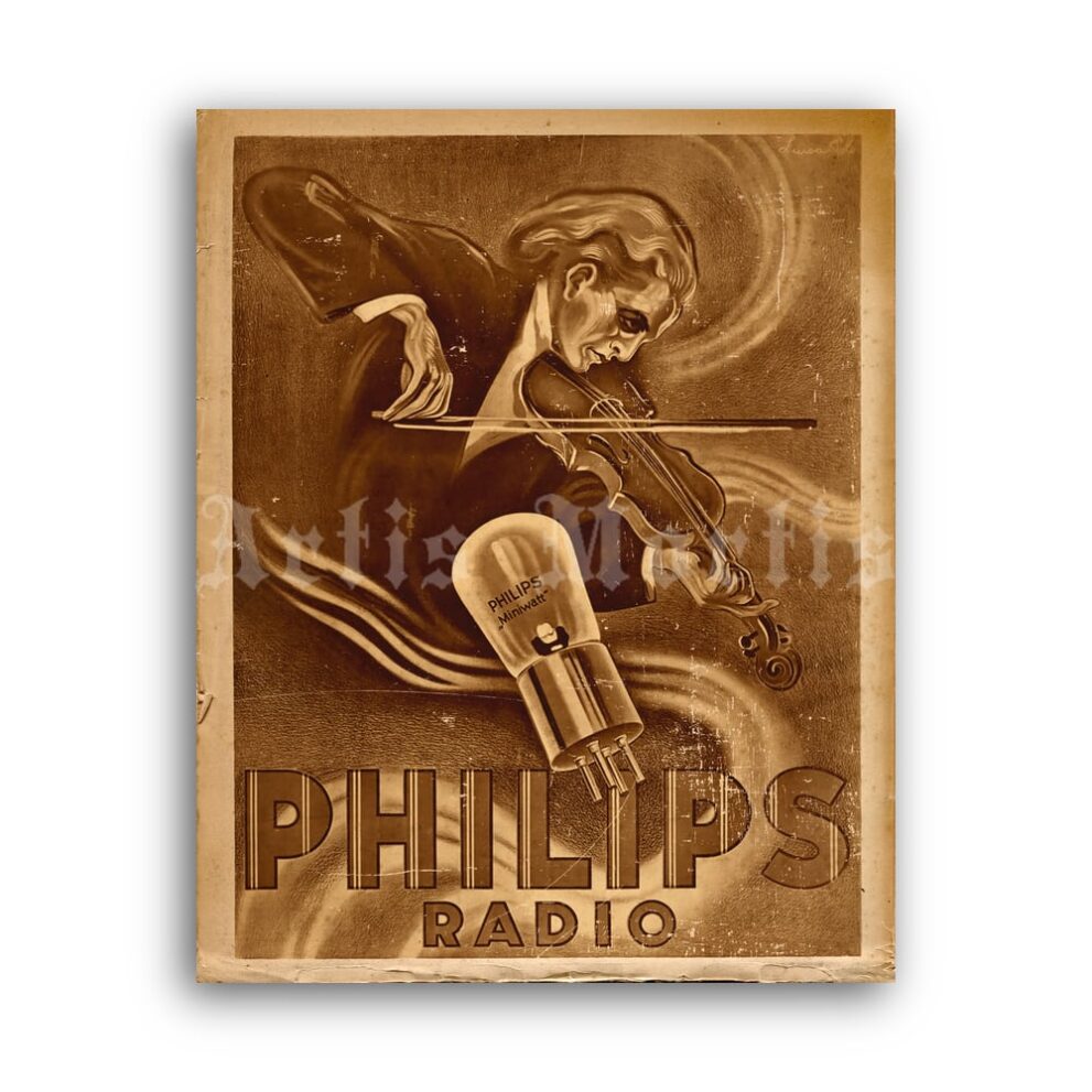 Printable Philips radio tube vintage ad poster, retro audio, classical music - vintage print poster