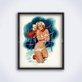 Printable Hot sexy Girl on cold snow - Vintage Pin-Up art by Bill Randall - vintage print poster