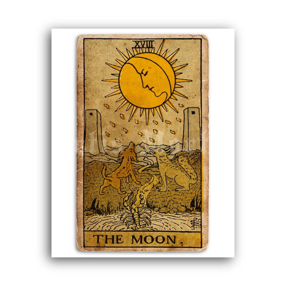 Printable The Moon – Tarot Card print, Major Arcana, Greater Arcana poster - vintage print poster