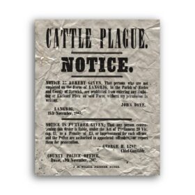 Printable Cattle Plague Notice vintage medical broadside, epidemic sign - vintage print poster