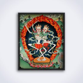 Printable Citipati, Dancing Skeletons - Tibetan Buddhism deity art print - vintage print poster