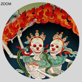 Printable Citipati, Dancing Skeletons - Tibetan Buddhism deity art print - vintage print poster