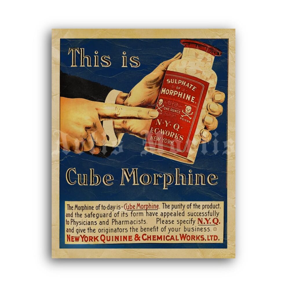 Printable Cube Morphine - vintage pharmacy, apothecary, medical poster - vintage print poster