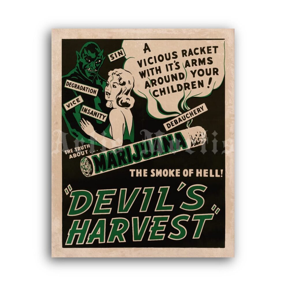 Printable Devil's Harvest – 1930s Refer Madness anti Marijuana film poster - vintage print poster