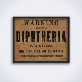 Printable Diphtheria Warning - vintage medical broadside, epidemic sign - vintage print poster