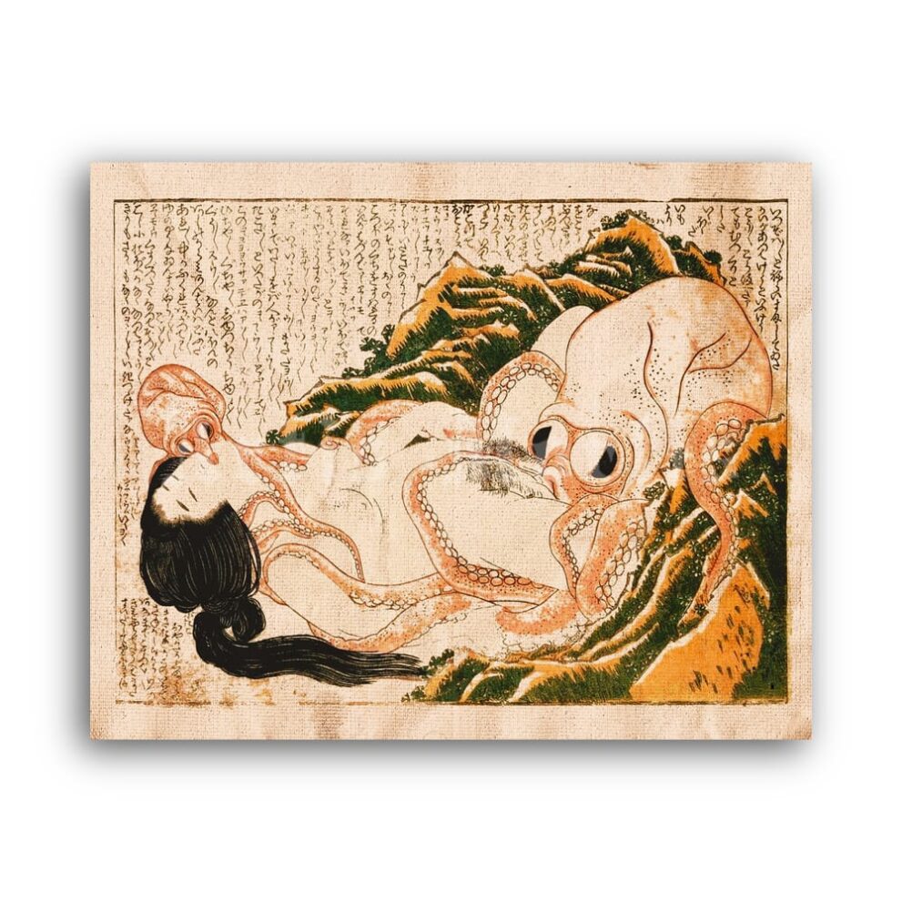 Printable Dream of the Fisherman's Wife - Katsushika Hokusai shunga art - vintage print poster