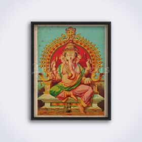 Printable Ganesha elephant-god, son of Shiva - Hindu art by Ravi Varma - vintage print poster