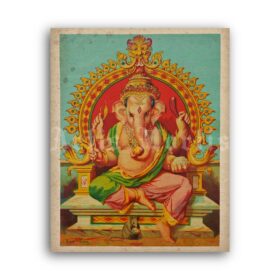 Printable Ganesha elephant-god, son of Shiva - Hindu art by Ravi Varma - vintage print poster
