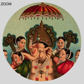Printable Ganesha with wives, Hindu elephant-god - art by Ravi Varma - vintage print poster