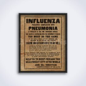Printable Influenza, Pneumonia vintage medical broadside, pandemic sign - vintage print poster