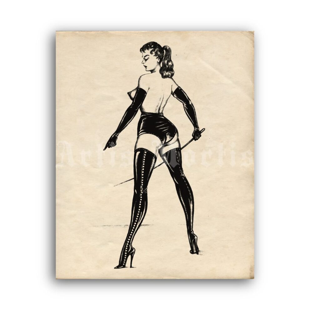 Printable Strict mistress - antique fetish illustration by Jim of Germany - vintage print poster