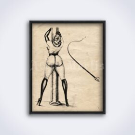 Printable Long whip - antique fetish BDSM illustration by Jim of Germany - vintage print poster
