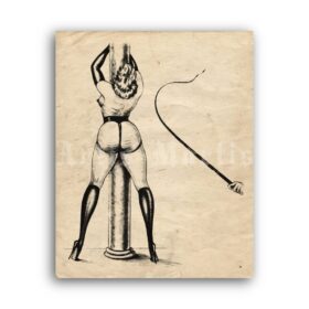 Printable Long whip - antique fetish BDSM illustration by Jim of Germany - vintage print poster