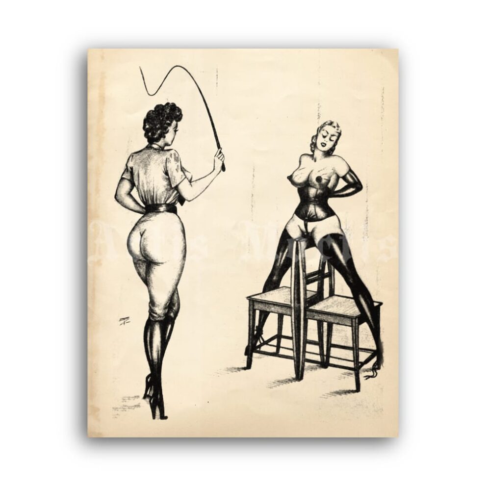 Printable Torture by chairs - fetish BDSM illustration by Jim of Germany - vintage print poster