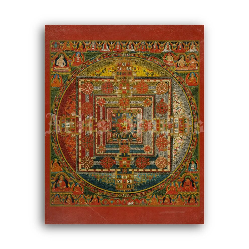 Printable Kalachakra Mandala - vintage Tibetan Buddhist art, Wheel of Time - vintage print poster