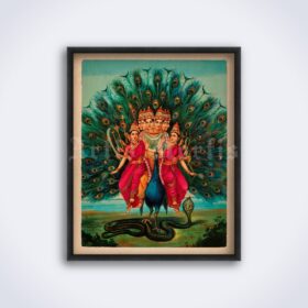 Printable Murugan, god of war - Kartikeya, Skanda, Kumara, Hindu art - vintage print poster